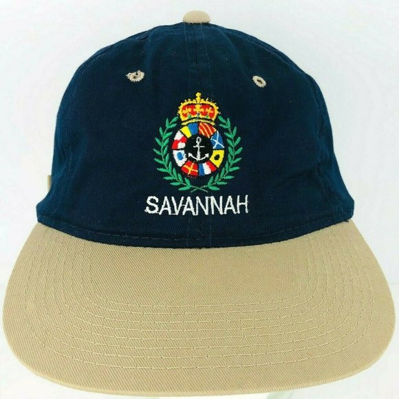 Vintage Savannah Boating Trucker Hat Blue Beige - Picture 1 of 8